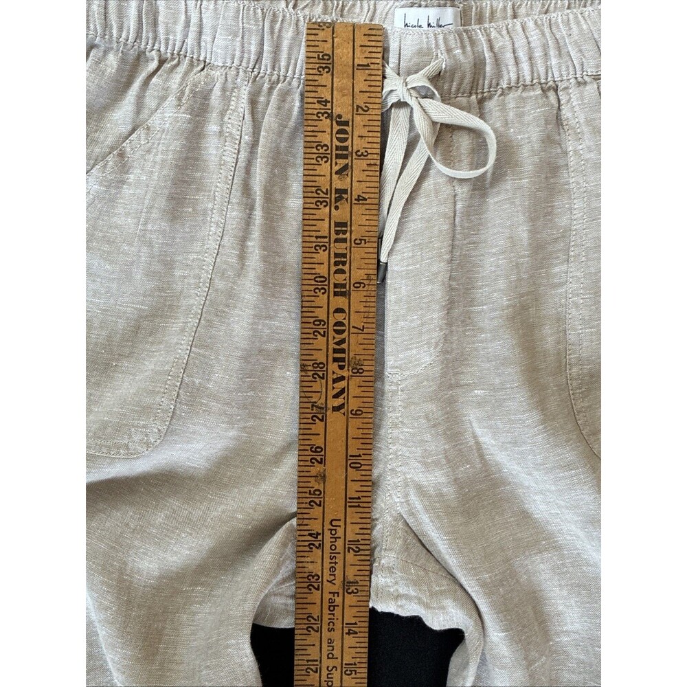 Nicole Miller Cargo Jogger Linen Pants Large Beige Tan Pull On Coastal Lagenlook - Picture 13 of 16